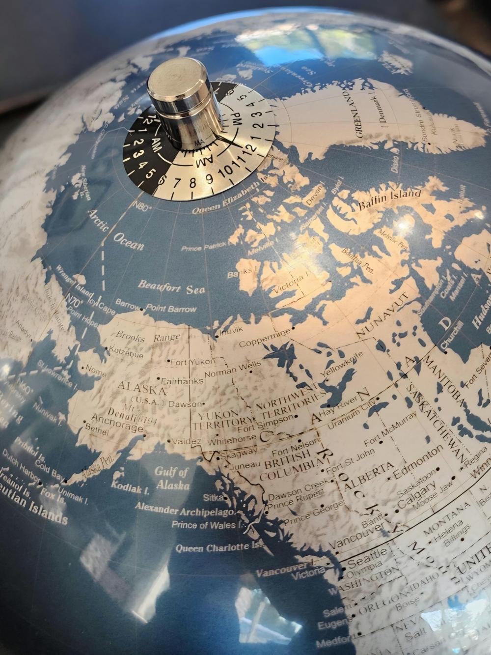 Contemporary Brushed Metal Base Smoky Blue World Time Globe